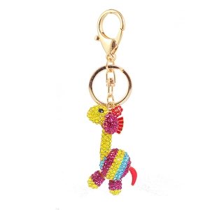 Portachiavi giraffa scintillante con strass colorati su base in lega dorata