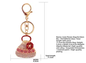 Detail der Blütentasche Schlüsselanhänger mit rosa Kristallen und Goldkarabinerhaken