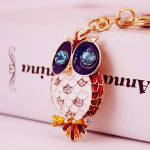 Fashion Alloy Rhinestone Owl Keychain Sparkling Crystal Animal Bag Pendant Enamel Car Key Ring For Women Decorative Jewelry