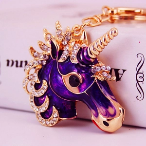 Cartoon Cute Unicorn Keychain With Crystal Rhinestone Gold Plated Alloy Enamel Unicorn Key Ring For Women Bag Pendant Jewelry Gift