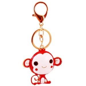 Cute red cartoon monkey keychain with gold metal lobster clasp and keyring accessory