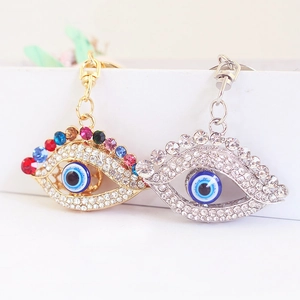 Exquis Porte-clés Œil du Diable en Alliage de Zinc Incrusté de Strass Œil Bleu Pendentif de Sac Amulette Bijoux Cadeau d'Anniversaire