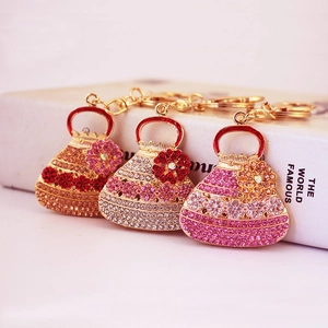 Mode Strass Handtasche Schlüsselanhänger Exquisite Floral Geldbörse Tasche Charme Zinklegierung Vergoldet Schlüsselring Für Damen