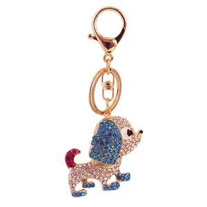 Portachiavi cane in cristallo scintillante con strass blu e viola per borse da donna