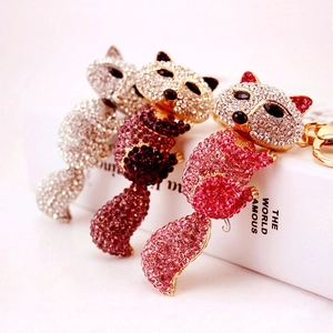 Porte-clés Animal Renard Mignon Créatif en Alliage de Zinc Incrusté de Strass Pendentif de Sac Bijoux Décoratifs Cadeau Femme