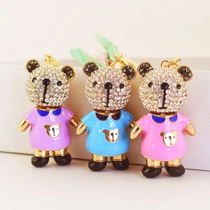 Porte-clés Ours en Strass de Cristal Mignon Alliage de Zinc Émail Animal Porte-clés Pendentif de Sac Bijoux Femme Fille Cadeau