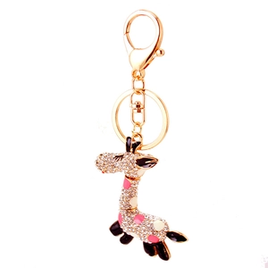 Porte-clés girafe en cristal étincelant avec émail coloré et fermoir doré brillant