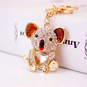 Cute Koala Rhinestone Keychain Zinc Alloy Enamel Animal Pendant With Large Crystal Gold Plated Bag Charm Jewelry Gift For Women