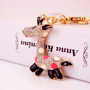 Mignon Porte-clés Girafe en Strass Émail Animal Sac Charme Pendentif Alliage de Zinc Étincelant Cristal Porte-clés pour Femmes