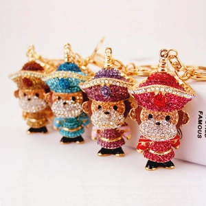 Mignon Porte-clés Singe Roi Alliage de Zinc Strass Émail Animal Charme pour Clés de Voiture Sac Pendentif Bijoux Cadeau