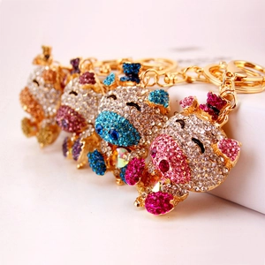 Creative Cartoon Pig Rhinestone Keychain Zinc Alloy Cute Animal Keyring Sparkling Bag Charm Gift For Women Girls Jewelry