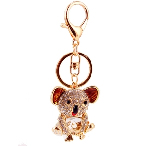 Sparkling crystal rhinestone koala keychain in golden alloy with enamel ears