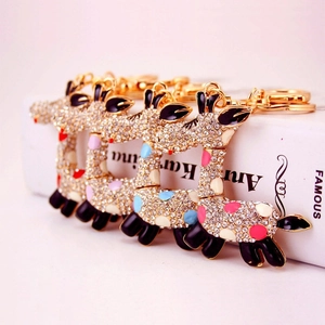 Ensemble de porte-clés girafe en cristal avec strass colorés et mousqueton doré brillant