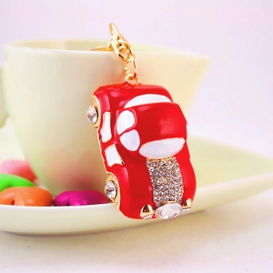 Cute red crystal car keychain with sparkling rhinestones and gold metal lobster clasp
