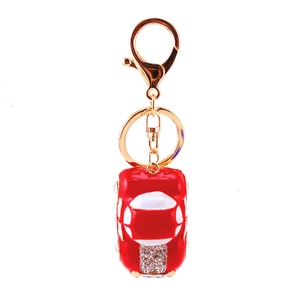 Cute red sports car keychain with rhinestones and gold hardware for women handbag