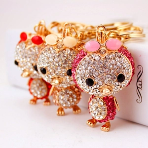 Cute Duck With Glasses Rhinestone Keychain Zinc Alloy Animal Bag Pendant Sparkling Key Ring Accessory For Women Girls Gift