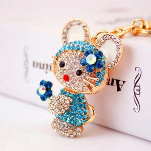 Portachiavi carino a forma di topo con strass colorati e placcatura in oro scintillante