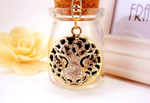 Detailed view of leopard head keychain with white crystals and gold plating finish