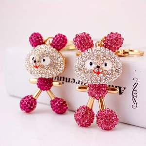 Fashion Rhinestone Mouse Animal Keychain For Women Zinc Alloy Sparkly Bag Charm Pendant Animal Figurine Jewelry Key Ring Gift