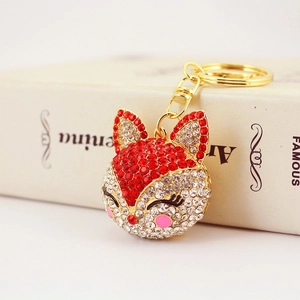 Rhinestone Fox Keychain Zinc Alloy Inlaid Artificial Pearl Animal Bag Charm Gold Electroplated Key Ring Pendant Accessories