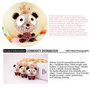 Macro detail of sparkling rhinestone teddy bear keychain with zinc alloy crown
