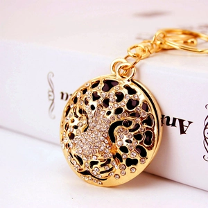 Luxury Rhinestone Leopard Tiger Head Keychain Zinc Alloy Gold Plated Animal Bag Charm Exquisite Fashion Jewelry For Women