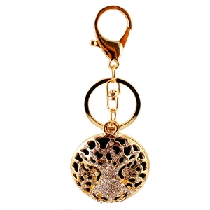 Sparkling crystal leopard head keychain in gold finish for luxury bag decoration