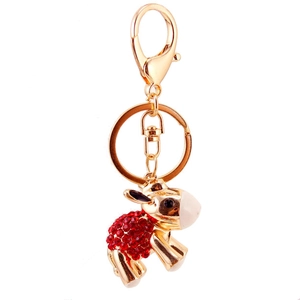 Cute cartoon donkey keychain with red rhinestones and gold plating on a lobster clasp
