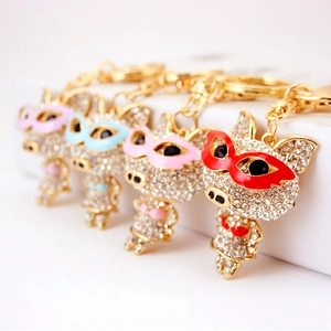 Porte-clés Cochon en Strass Mignon pour Femmes Alliage de Zinc Pendentif de Sac Animal Décoration d'Anneau de Clé en Métal Cadeau