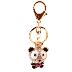 Sparkling panda bear keychain with rhinestones and crown for women's handbag accessory