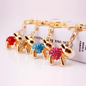 Cartoon donkey keychains with crystal rhinestones in four colors and gold finish