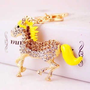 Sparkling horse keychain with rhinestones and golden lobster clasp for handbags