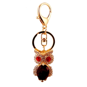 Sparkling crystal owl keychain with purple gemstone and gold plating for women handbag