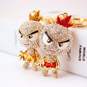 Porte-clés Mignon en Forme de Petit Dindon en Strass Alliage de Zinc Plaqué Or Pendentif de Sac Visage Colère Cadeau