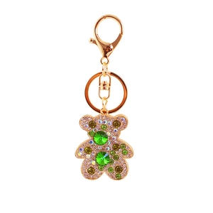 Portachiavi orsetto di cristallo con gemme verdi e placcatura in oro per borse donna