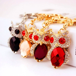 Cute Owl Animal Keychain Zinc Alloy Rhinestone Crystal Bag Pendant Accessories For Women Vintage Luxurious Jewelry Key Ring