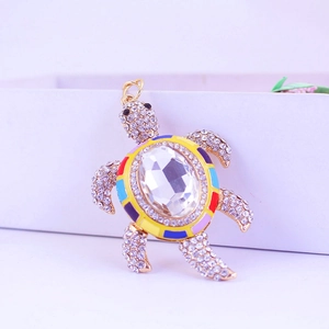 Porte-Clés Tortue de Mer en Émail pour Femme Pendentif Sac Tortue en Alliage de Zinc et Strass Bijoux Cadeau