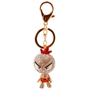 Porte-clés dinde serti de strass brillants avec fermoir doré pour sacs à main chic