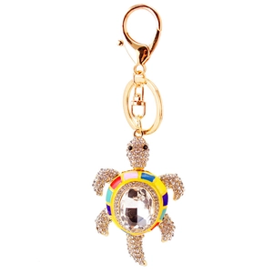 Cute crystal sea turtle keychain with colorful enamel and sparkling rhinestones