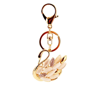 Golden swan keychain with cat eye stone and crystal rhinestones for bag charm decor
