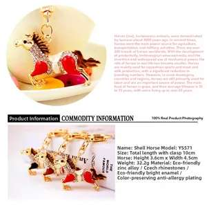Detail of horse keychain with gold zinc alloy and sparkling crystal rhinestones