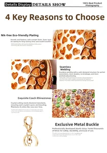 Detail of gold heart keychain with Czech rhinestones and nickel-free plating finish