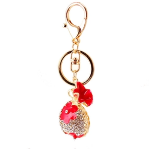 Porte-clés sac d'argent en cristal étincelant avec émail rouge et fermoir doré