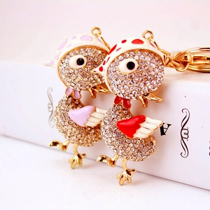 Porte-clés Canard de Dessin Animé en Alliage de Zinc Strass Émail Pendentif de Sac pour Femmes Cadeau Accessoire de Mode