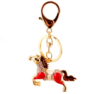 Sparkling crystal rhinestone horse keychain with gold alloy finish and lobster clasp