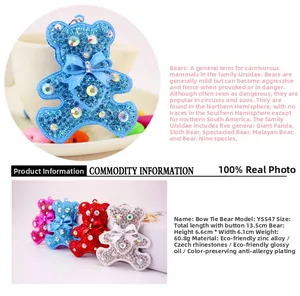Close-up of sparkling rhinestone teddy bear keychain made of premium zinc alloy