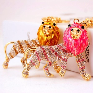 Fashion Lion Shape Rhinestone Keychain Zinc Alloy Animal Bag Charm With Enamel Sparkly Pendant For Women Gift Accessory