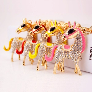 Cute Rhinestone Horse Keychain Enamel Animal Bag Pendant For Women Colorful Zinc Alloy Jewelry Gift Accessory