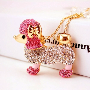 Porte-clés caniche doré mignon avec cristaux roses et pendentifs de sac en strass brillants