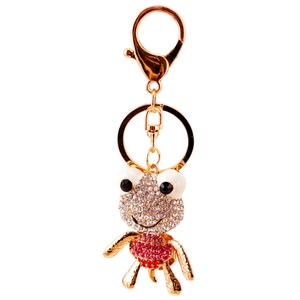 Porte-clés grenouille en strass avec cristaux roses et fermoir doré brillant